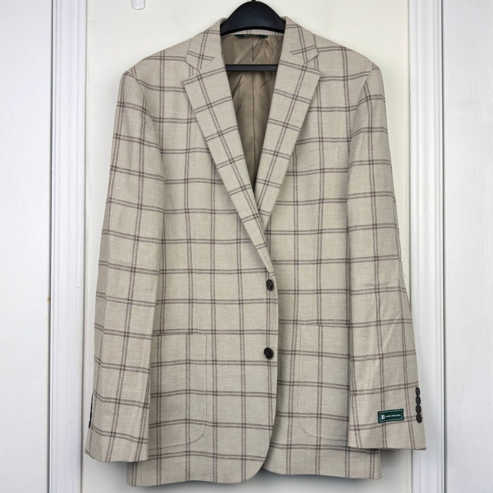 NEW Brooks Brothers Mens 42L LINEN Blend Blazer Coat Jacket Beige Unstructured - Picture 2 of 14